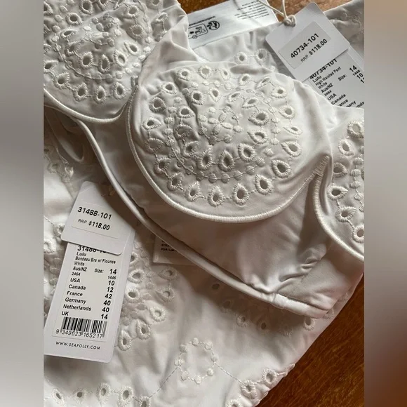 Seafolly NWT Sz 10 (US) gorgeous eyelet bandeau (w/strap) & hi-waist bikini - Picture 6 of 15